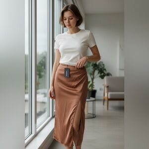 PrettyLittleThing Copper Satin Pencil Skirt